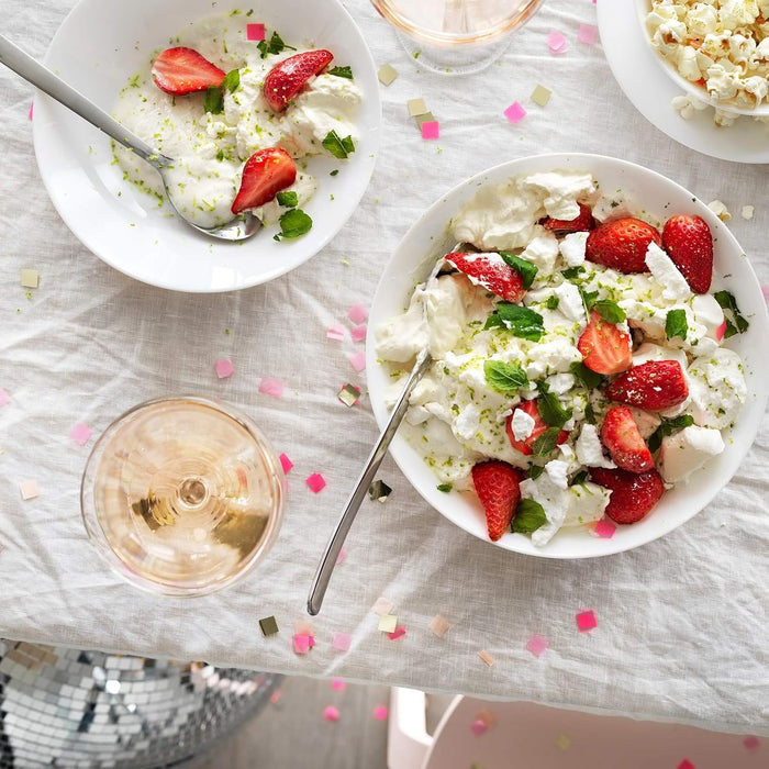 IKEA Dining Set with Serving Bowl, Side Plates, Cork Place Mats, and Paper Napkins, White, 10 Piece