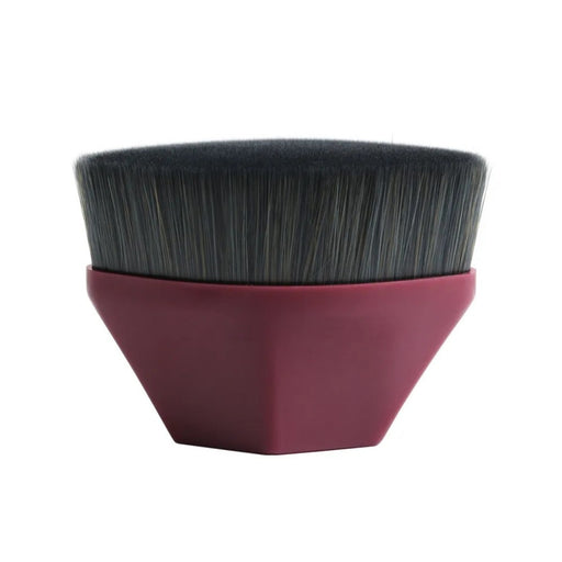 Digital Shoppy Petal-shaped makeup brush with dense black bristles and maroon geometric handle