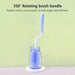 360-degree rotating brush handle with clear base and white stand on a light green background