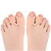 Digital Shoppy double‑hole toe separator worn on feet showing soft gel comfort and alignment correction