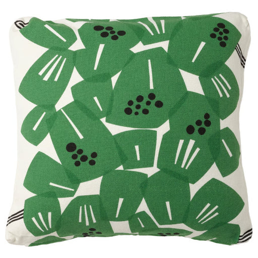 Decorative pillow with green leaf pattern on a white background