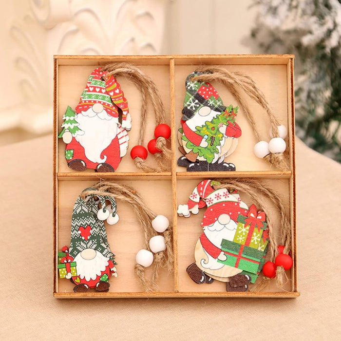 Digital Shoppy 12pcs Wooden Santa Claus Ornaments – Christmas Tree Pendants