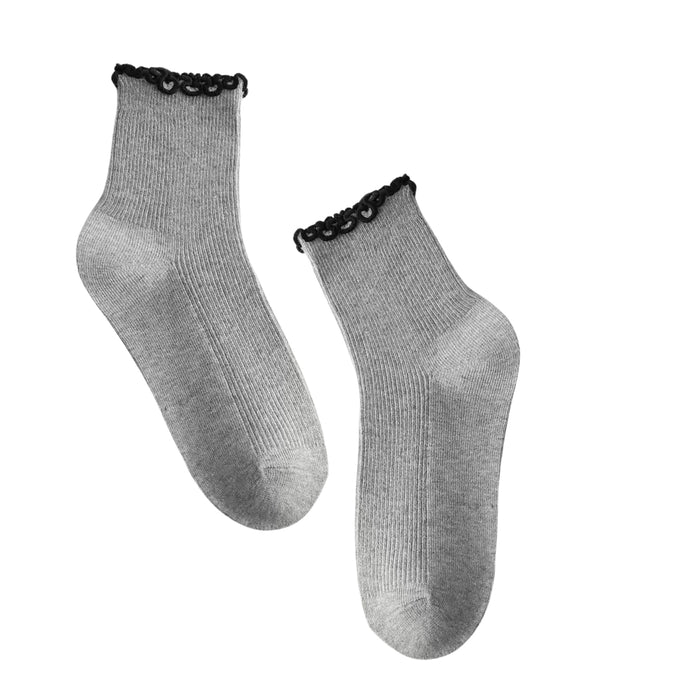 Digital Shoppy 1pair Women’s Knitted Thin Ruffle Crew Socks — Cotton Breathable Casual Spring Summer