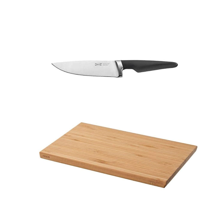 IKEA VÖRDA Cook's knife, black,  17 cm  and 9 cm with Chopping board, bamboo, 24X15 cm