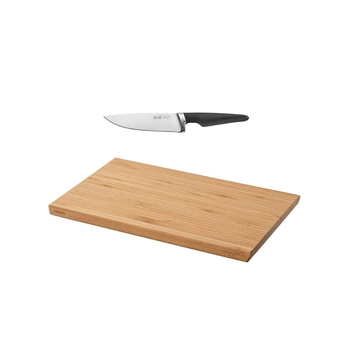IKEA VÖRDA Cook's knife, black,  17 cm  and 9 cm with Chopping board, bamboo, 24X15 cm