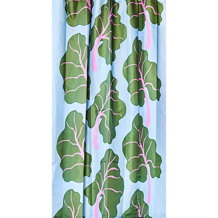 IKEA BASTUA Shower curtain, leaf pattern blue/green, 180x200 cm with VIKARN Shower Curtain Rod, White