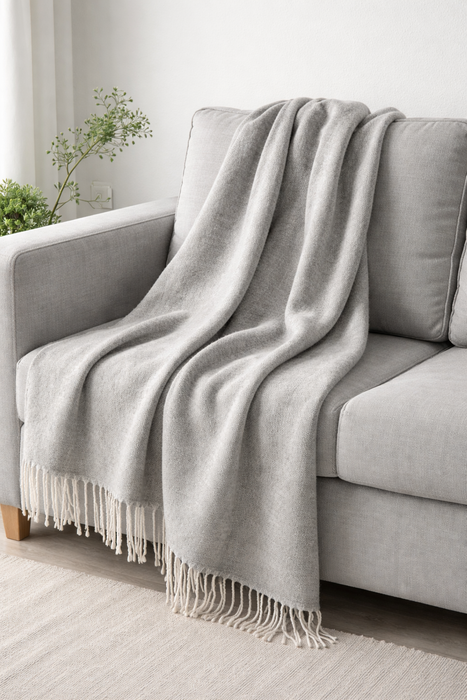 IKEA OMTÄNKSAM Throw, light grey, 60x160 cm (24x63 ")