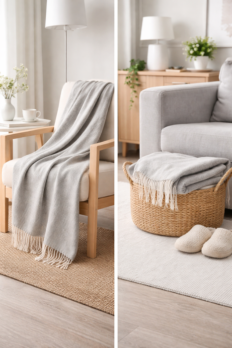 IKEA OMTÄNKSAM Throw, light grey, 60x160 cm (24x63 ")