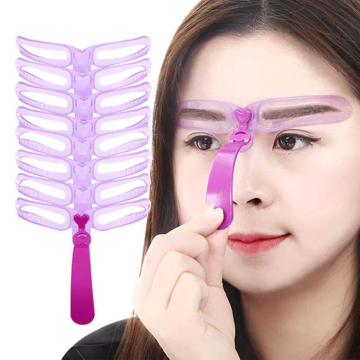 Digital Shoppy Beauty Makeup Combo – 8PCS Reusable Eyebrow Shaping Stencil Kit & Magic Color Changing Glossy Lip Balm