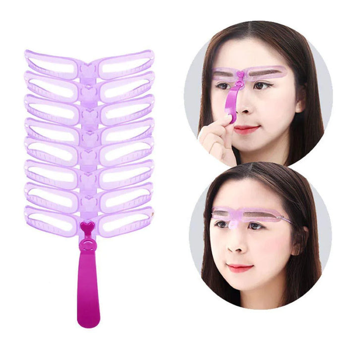 Digital Shoppy Beauty Makeup Combo – 8PCS Reusable Eyebrow Shaping Stencil Kit & Magic Color Changing Glossy Lip Balm