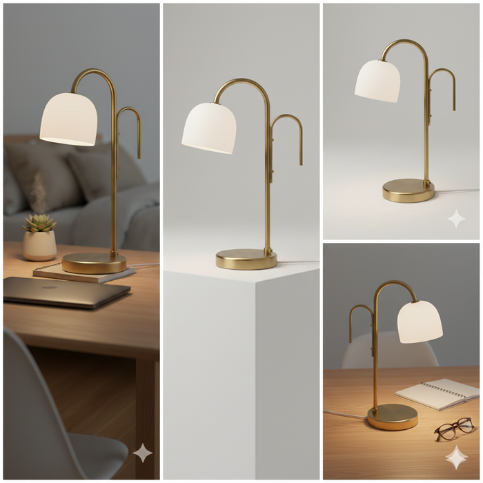 IKEA TVÅMASTAD LED portable lamp, battery-operated brass/opal white glass