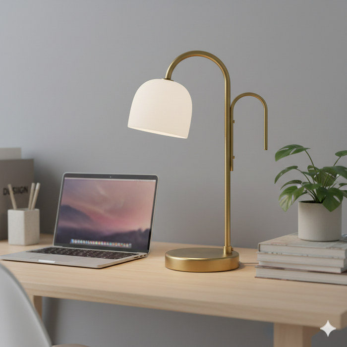 IKEA TVÅMASTAD LED portable lamp, battery-operated brass/opal white glass