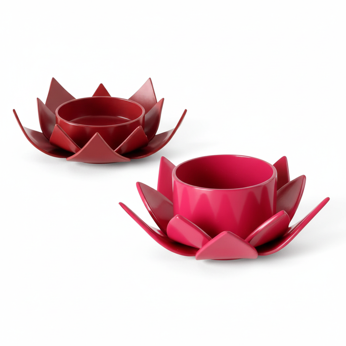 IKEA AROMATISK Tealight holder, dark pink Lotus, 38 mm with AROMATISK Tealight holder, red Lotus, 40 mm