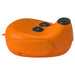 Orange electronic device with black components on a white background