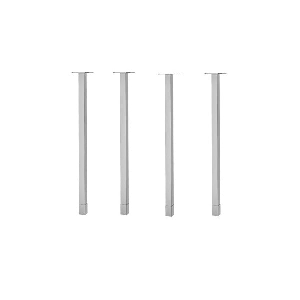 Four metallic table legs on a white background