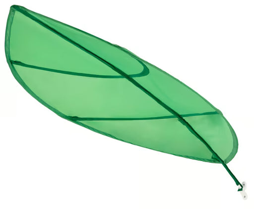 IKEA LÖVA green bed canopy showing curved leaf edge and narrow stem design