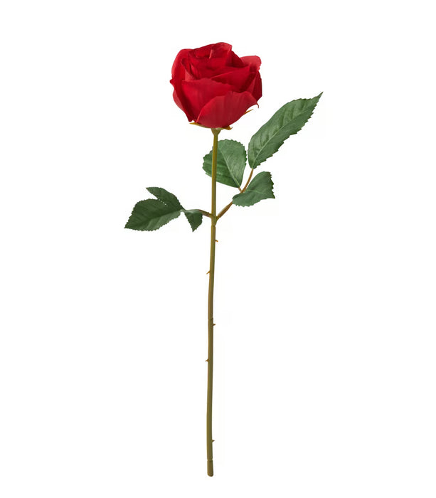 IKEA SMYCKA artificial rose red flower with green leaves on white background #50587183