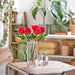 Close-up of IKEA SMYCKA artificial red rose petals and leaf detailing