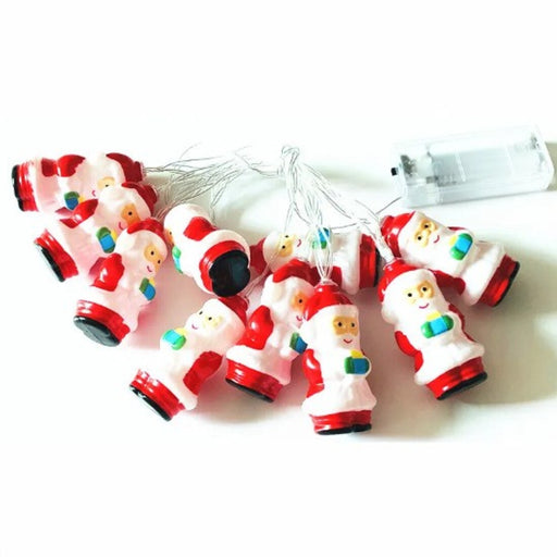 String of Santa Claus-shaped lights on a white background