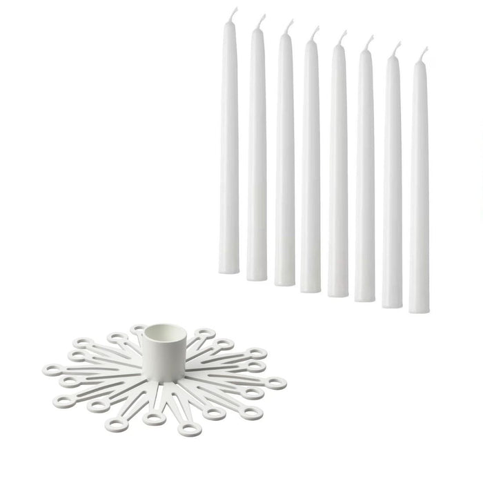 IKEA FRÖJDA Candlestick, white, 3 cm with Unscented candle, red, 25 cm