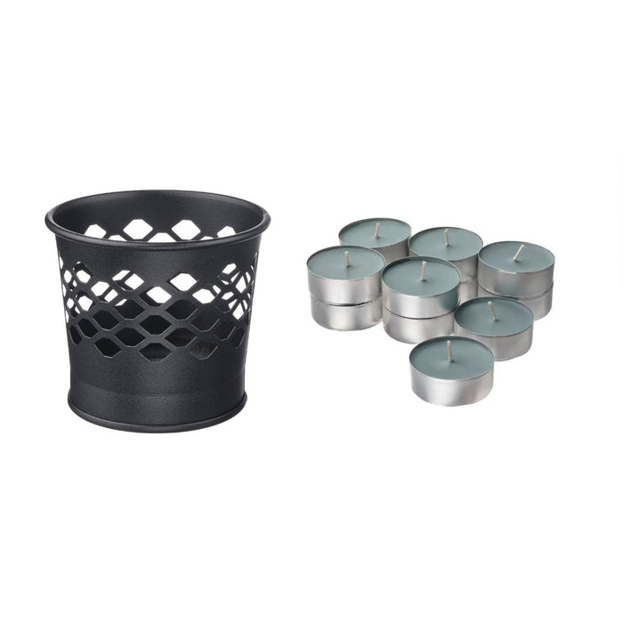 IKEA BERGGRAN Candle holder, anthracite, 7 cm with  Scented candle in metal cup, Mountain air/turquoise, 9 hr (540 min)