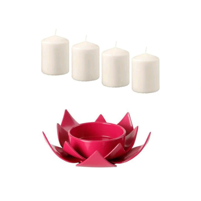 IKEA Block candle holder, dark pink Lotus, 40 mm (2 ") with Unscented block candle, Natural 8 cm