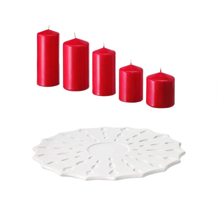 IKEA Block candle holder with Unscented pillar candle, set of 5, red