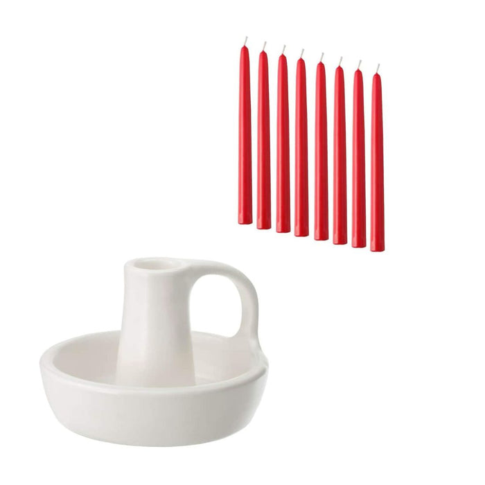 IKEA Candlestick, ceramic, 8 cm with Unscented candle, red, 25 cm