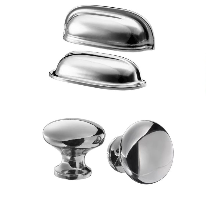 IKEA ENERYDA Cup handle, chrome-plated, 89 mm (3 1/2 ") with  Knob, chrome-plated, 27 mm (1 1/16 ")