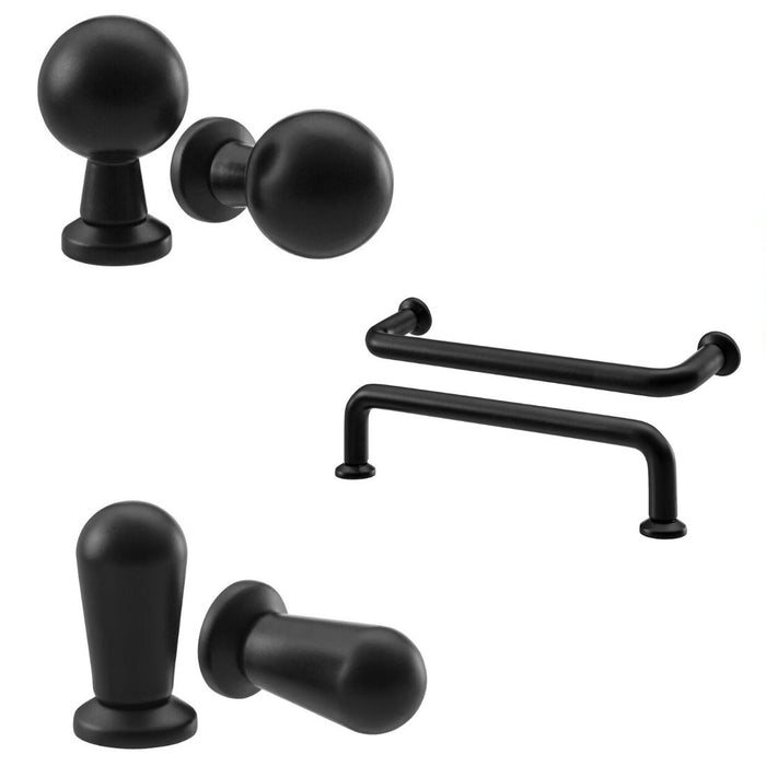 IKEA BAGGANÄS Knob, black, 13 mm (1/2 ") with Knob, black, 20 mm (13/16 ")  and  Handle, black, 143 mm (5 5/8 ")