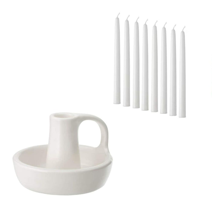 IKEA Candlestick, ceramic white 8 cm with Unscented candle, white, 25 cm