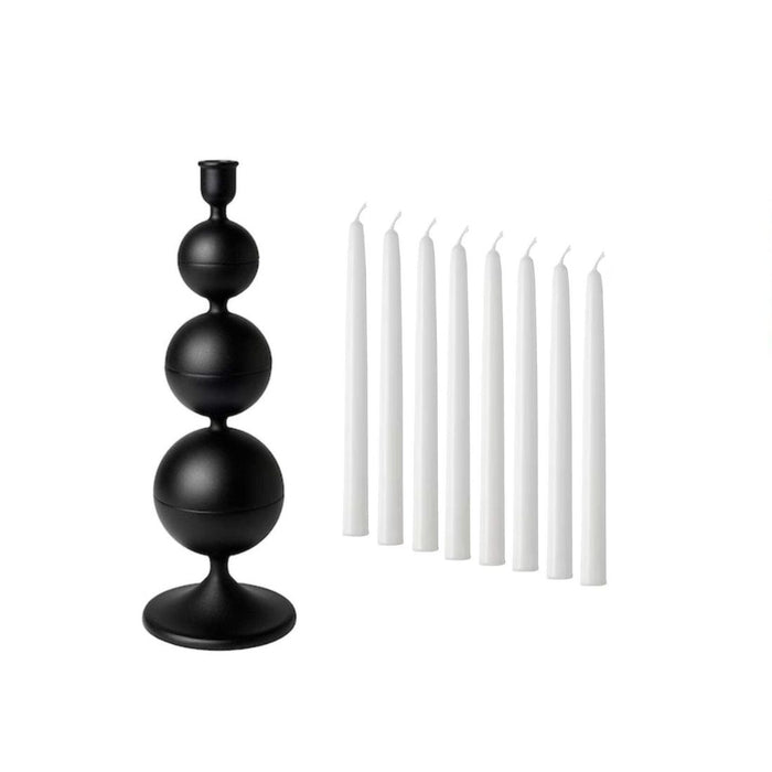 IKEA Candle stick, dark grey, 36 cm with Unscented candle, white, 25 cm