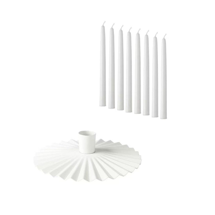 IKEA Candlestick, white, 4 cm with Unscented candle, white, 25 cm