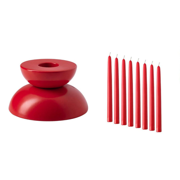 IKEA Tealight holder/candle holder, red, 5 cm with Unscented candle, red, 25 cm