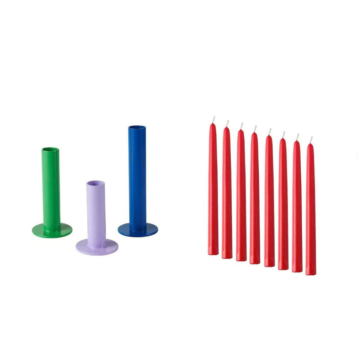 IKEA Candle holder, set of 3 mixed colours with Unscented candle, red, 25 cm