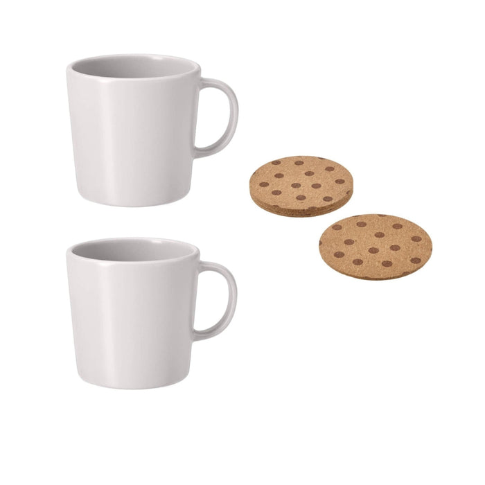 IKEA DINERA Mug, beige 30 cl ( 2 pieces ) with Coaster, cork/dotted, 10 cm ( 4 pack )