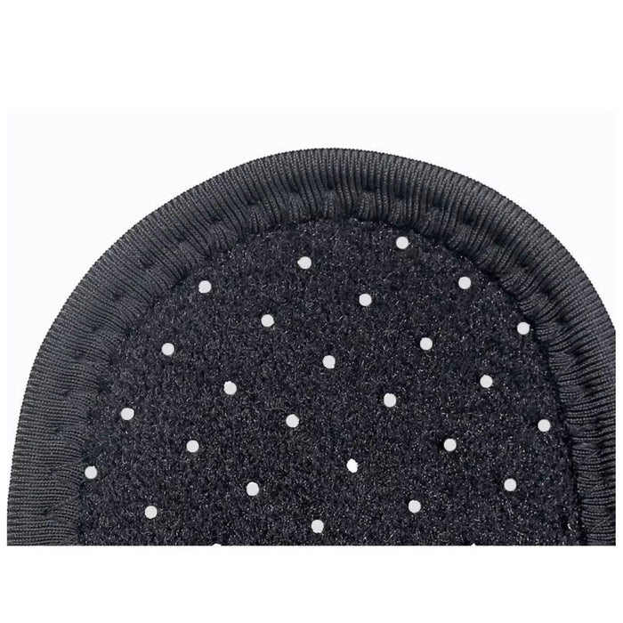 Black textured patch with white dots on a white background