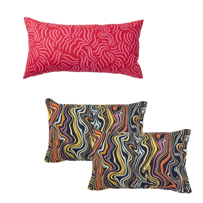 IKEA Cushion Set -  SANDMOTT Cushion Red/Pink 30x58 cm & KLIPPNEJLIKA Cushion Cover, Multicolor/Wave Pattern, 40x58 cm (2 pack)