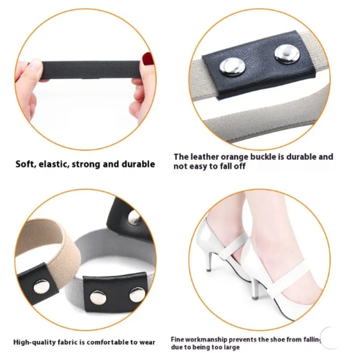 Product details of a shoe strap with leather buckle, showing its features and usage.