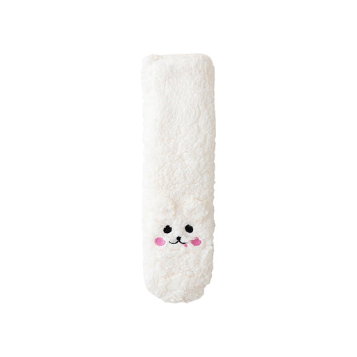 Digital Shoppy winter floor socks – plush white furry item with smiling face, pink cheeks, and soft fleece texture