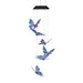 Hanging mobile with blue butterfly-shaped decorations, suspended from a black circular top. The butterflies vary in size and are arranged at different heights, creating a cascading effect. Suitable for garden or indoor décor, adding a whimsical and delicate touch to any space.