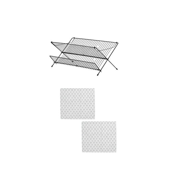 Ikea KVOT Dish Drainer with DEKORERA Tea Towel(60X 60 CM), Black Steel, Rust Resistant
