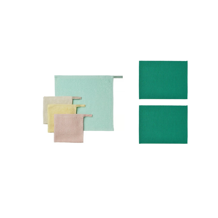 Ikea KRAMA Washcloth, 30x30 cm (4 Pack) with Place Mat, Multicolour and Dark Green, and 35x45 cm (1 piece)