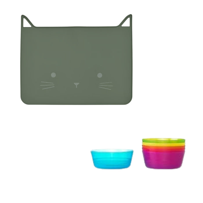 IKEA GULDVÄVARE Place mat, green, 30x40 cm  KALAS Plastic Bowl (Transparent Multicolor)- Pack of 6