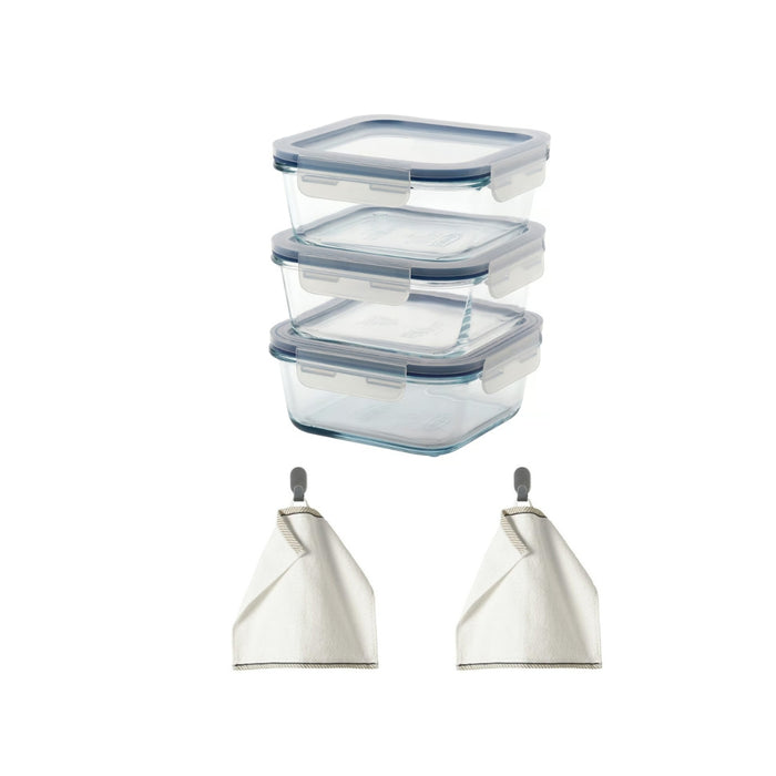 IKEA 365+ Glass Food Container with Lid — 600ml, 3-Pack | Oven, Microwave & Freezer Safe with washcloth, white, 30x30 cm ( 2 pieces )