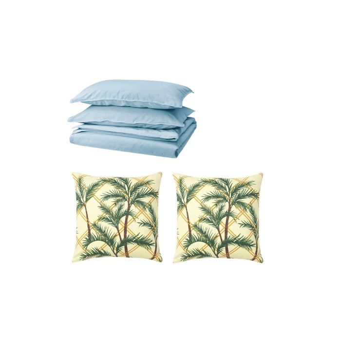 Ikea ÄNGSLILJA Duvet Cover and 2 Pillowcases, Blue-Grey, 240x220/50x80 cm with SOMMAR Cushion Cover Light Multicolour 50x50 cm ( 2 PACK )