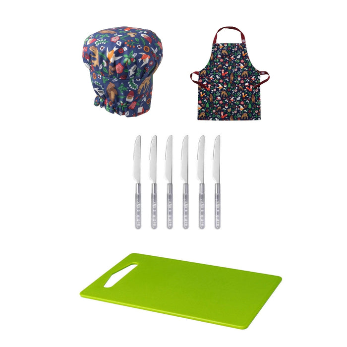 IKEA Kitchen Essentials Combo Set – 6-Piece Stainless Steel Knife Set (Clear  Handles), Plastic Chopping Boards with Handle (Green), Printed Chef Hat/Oven Mitt & Adjustable Cooking Apron