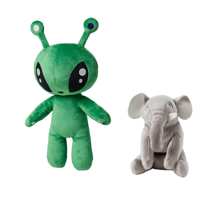 IKEA AFTONSPARV Soft toy, alien/green, 34 cm with DJUNGELSKOG Elephant Soft toy 15 cm