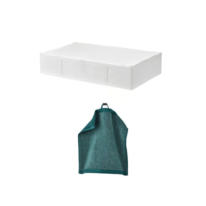 IKEA SKUBB Storage case, white, 90x53x19 cm (35 ½x20 ¾x7 ½ ") with IKEA HIMLEÅN Washcloth, turquoise/mélange, 30x30 cm (12x12 ")