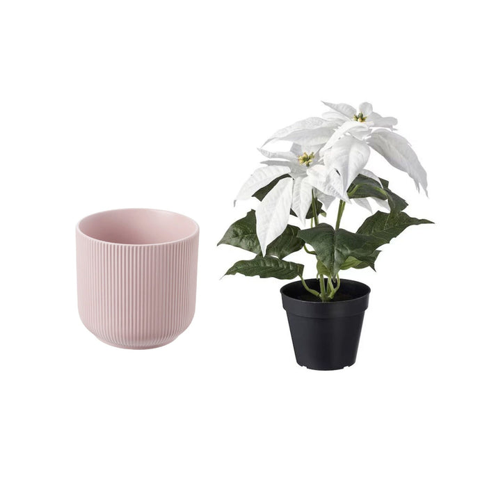 IKEA Artificial potted plant, in/outdoor Poinsettia/white, 12 cm with Plant pot, pink, 12 cm